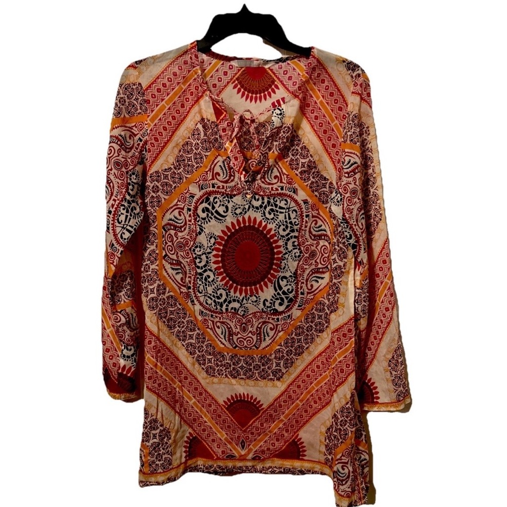 Athleta Pink, Gold & Cream Floral-Print Tank cover up  silk/cotton blend size S
